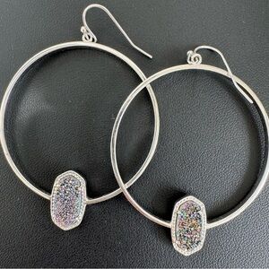 Kendra Scott Silver Elora Hoop Earrings in Rainbow Drusy